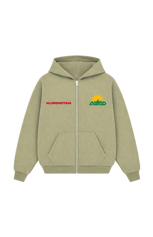 Azad Kurdistan Oversize Zipper Olive Green