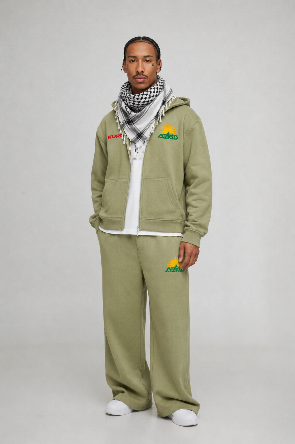 Azad Kurdistan Oversize Zipper Olive Green